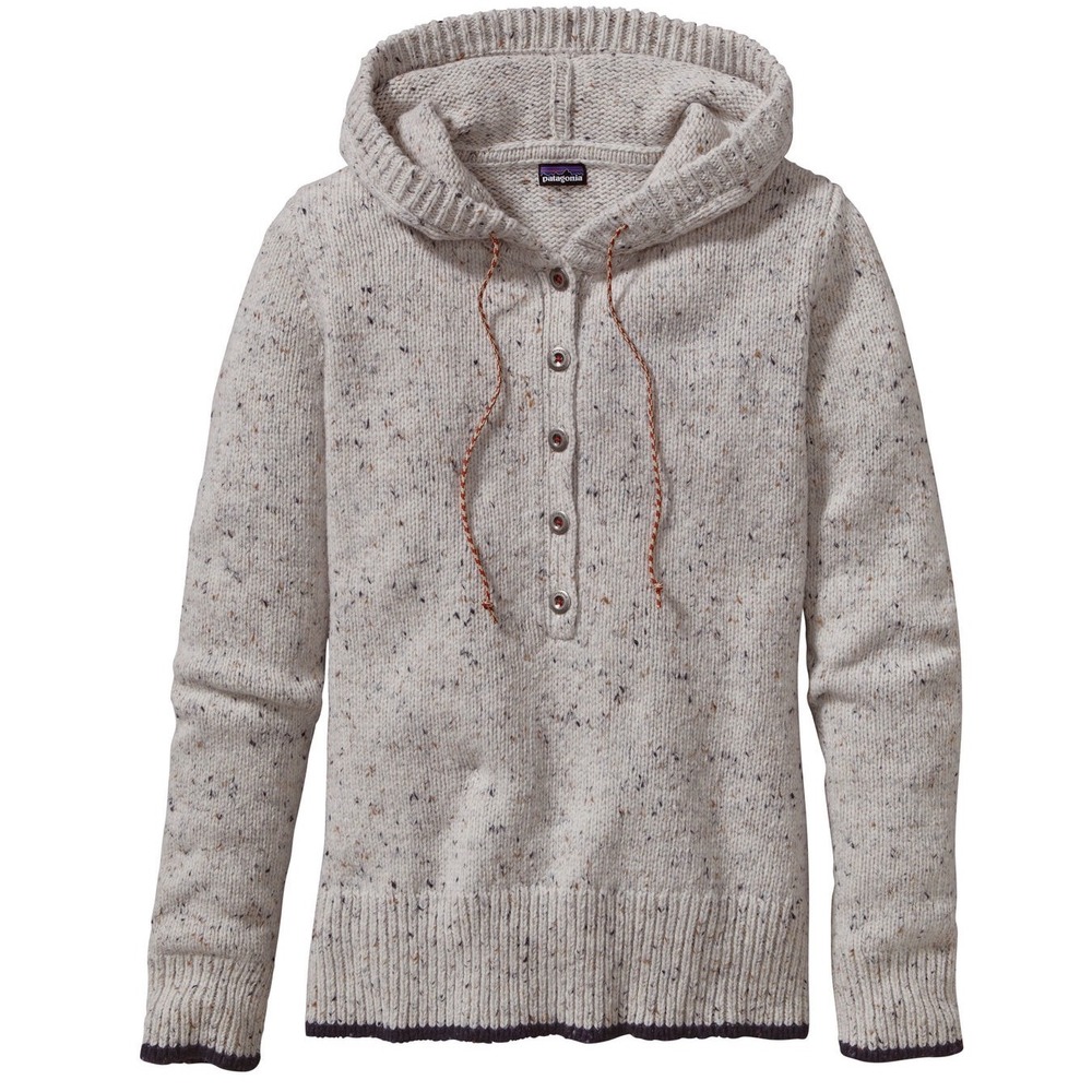Patagonia Womens XL Merino Wool Blend Donegal Fleck Henley Hoodie Sweater Cream